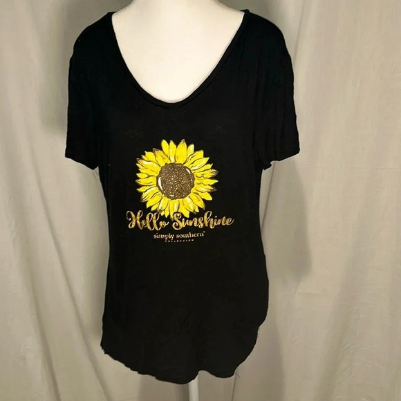 black & yellow Simply Southern "hello sunshine" sunflower tshirt size xl - Picture 1 of 4